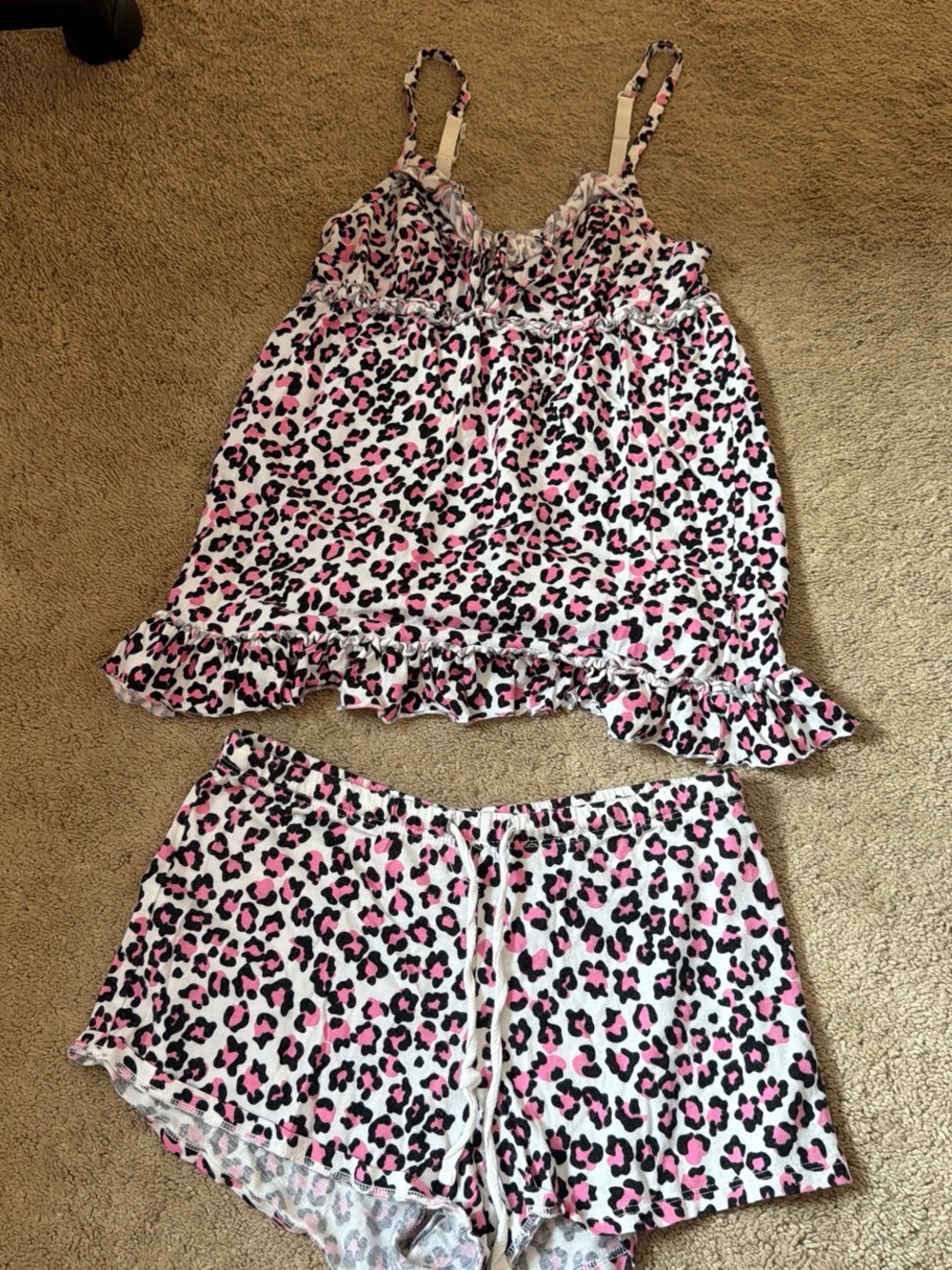 SO Pink leopard print PJ set size XS adjustable straps #loungewear